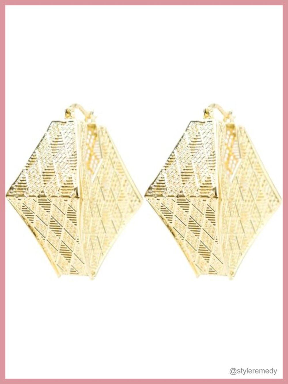 18k Yellow Gold Filled Geometric Trapezoid Cut Out Chunky Hoop Earrings 1.75in